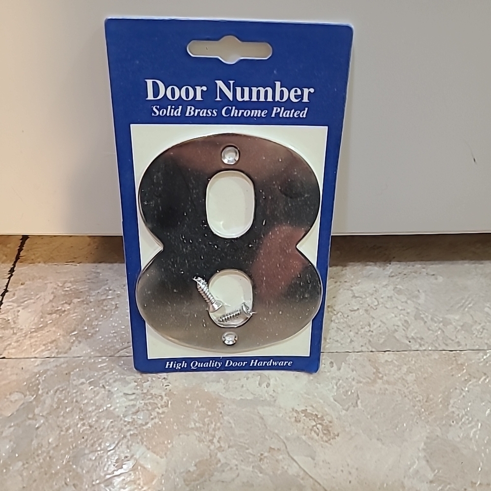 #8 Door/House Number (Hardware) Solid Brass Chrome Plated New Sealed.